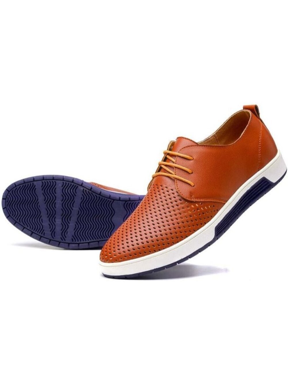 konhill Men's Lk Brown PU Leather Lightweight Breathable Lace Up Flat Sneakers